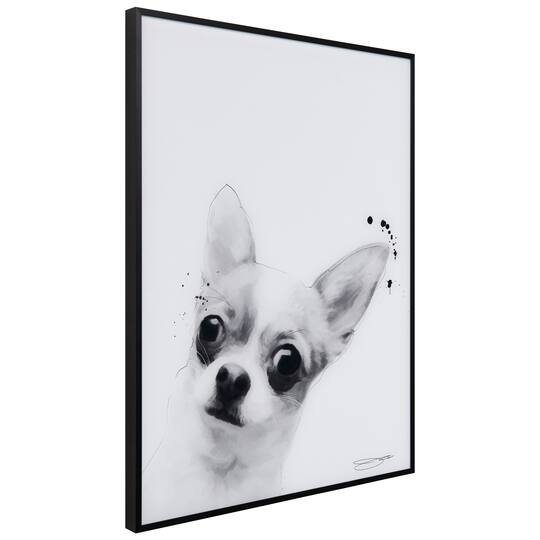 Empire Art Direct 24" x 18" Black & White Chihuahua Pet Reverse Printed Glass Frame Wall Art